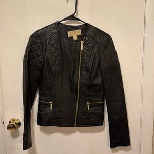 Black leather moto jacket